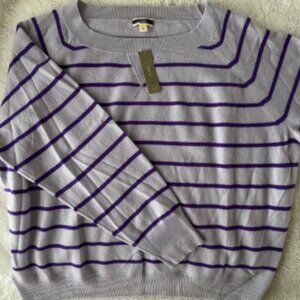 NWT Women's J.Crew Cashmere Crew Neck Sweater Size L Lavender Purple Stripes